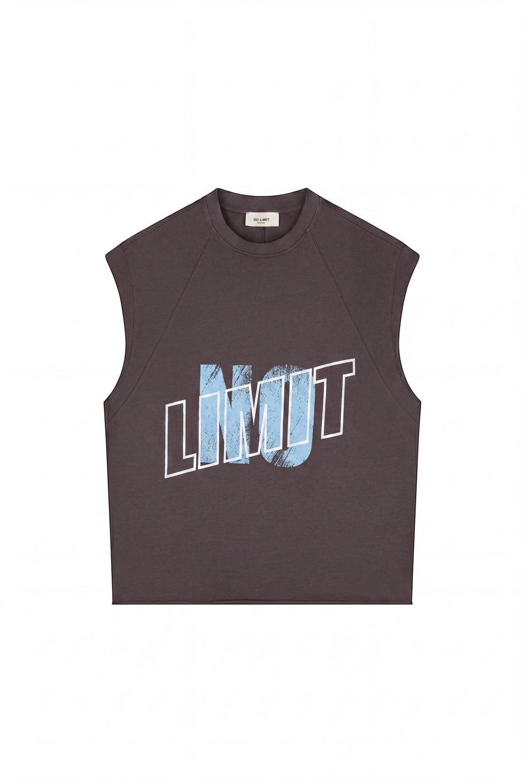 No Limit Couchella sleeveless tee in washed brown cotton with a bold graphic print and raglan armholes